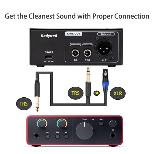 2026 Upgraded RO03 Mic Preamp, -120db EIN Ultral Low Noise Booster, for Dynamic & Condenser & Ribbon Microphone & Instrument, XLR/TRS Line Out, Type C Powered,with Build in 48V