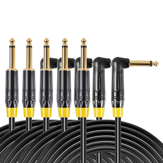 Right Angle Guitar Cable 5 Pack 10ft, 1/4 inch TS Instrument Cable, Amp Cord, 21 AWG Guage 99.99% OFC for Fender Electric Guitar