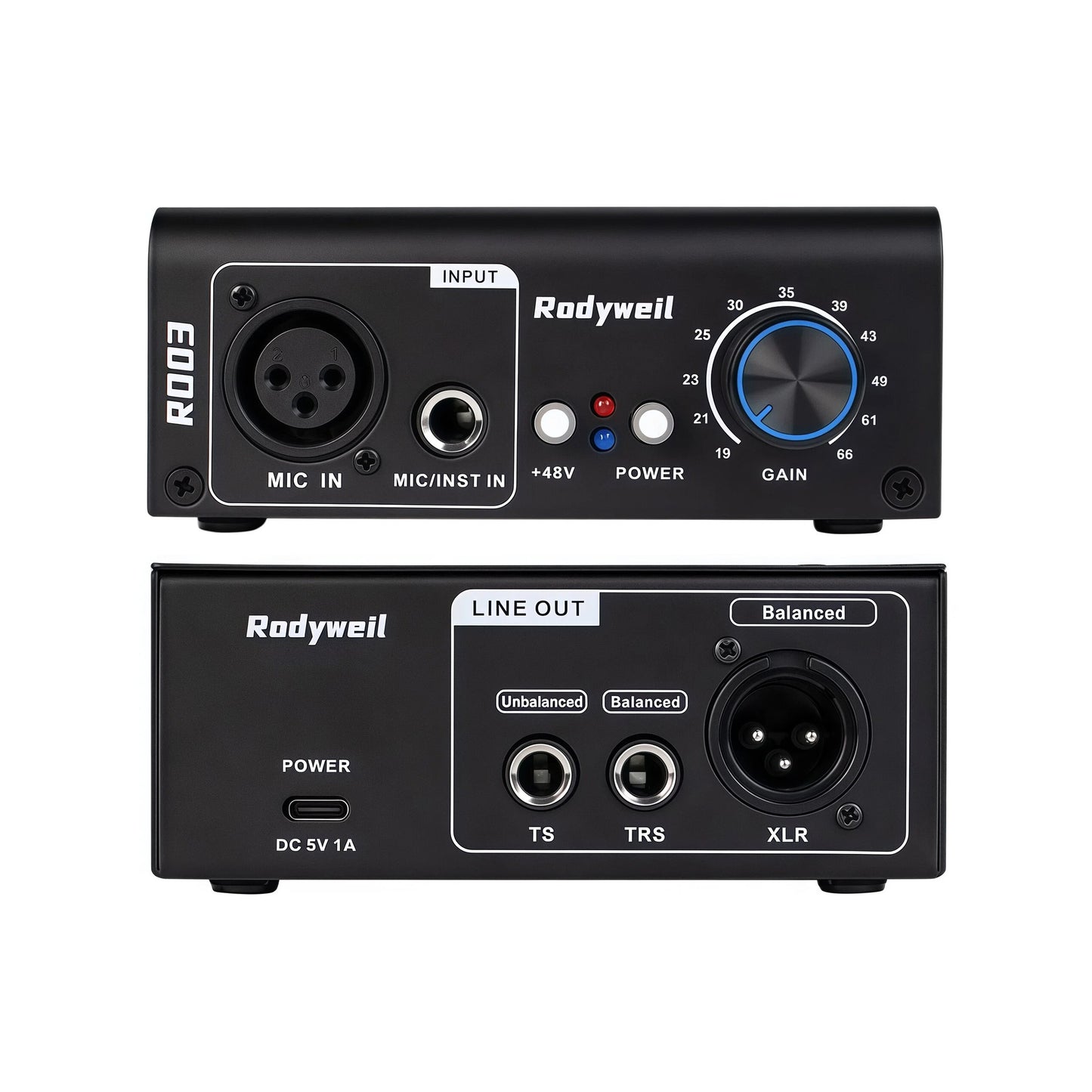 2026 Upgraded RO03 Mic Preamp, -120db EIN Ultral Low Noise Booster, for Dynamic & Condenser & Ribbon Microphone & Instrument, XLR/TRS Line Out, Type C Powered,with Build in 48V