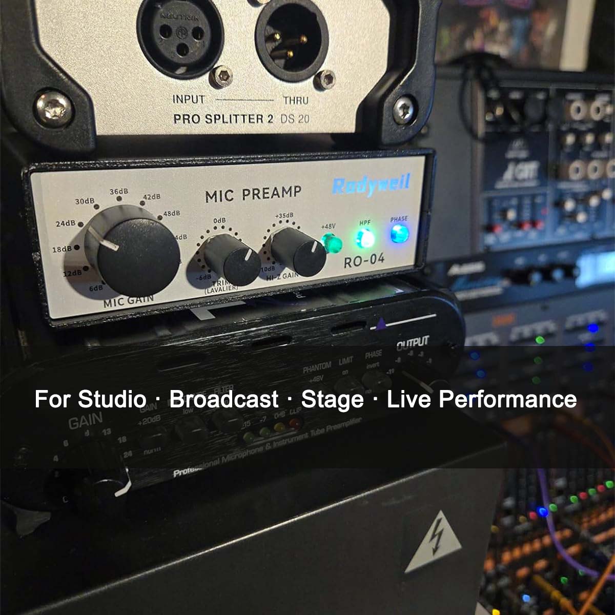 Rodyweil RO-04 Pro Mic Preamp 0~72db Adjustable Gain Boost with Hi-Z, 48V, HPF, Phase for Dynamic Condenser Ribbon Microphone, Guitar, Bass Recording and Podcasting