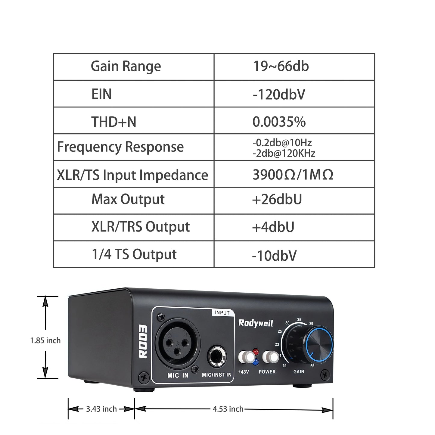 2026 Upgraded RO03 Mic Preamp, -120db EIN Ultral Low Noise Booster, for Dynamic & Condenser & Ribbon Microphone & Instrument, XLR/TRS Line Out, Type C Powered,with Build in 48V