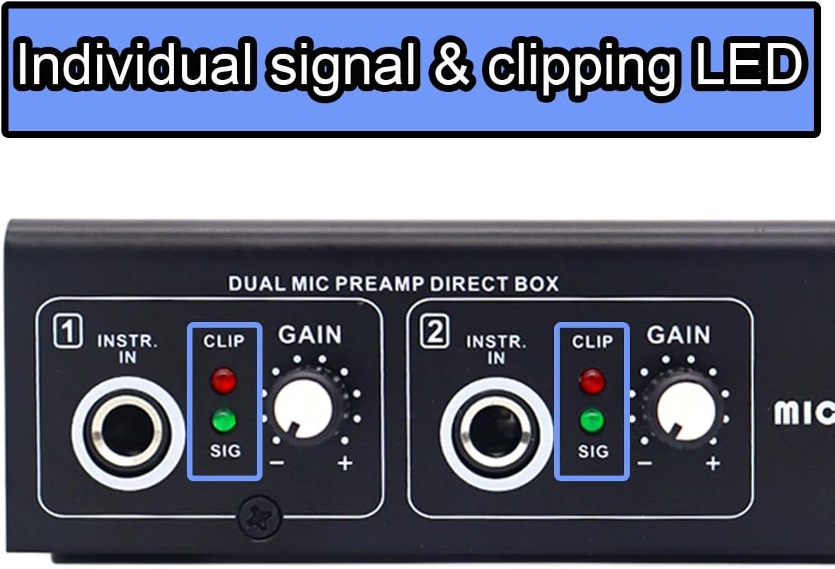 Rodyweil Microphone Preamp Mic Booster 4 Input Max 65db DI Box with 48V Phantom Power for Dynamic and Condenser Mic