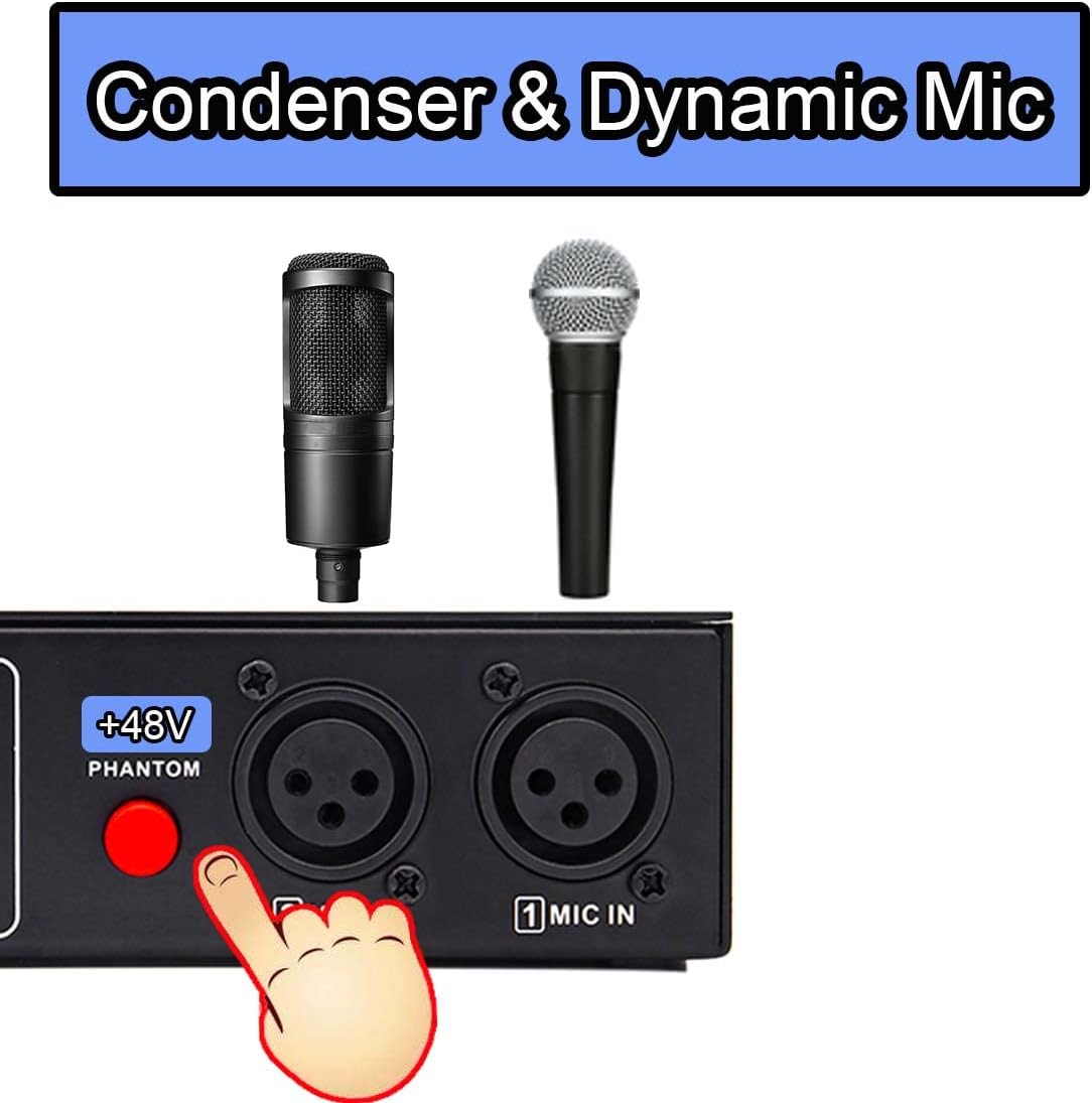 Rodyweil Microphone Preamp Mic Booster 4 Input Max 65db DI Box with 48V Phantom Power for Dynamic and Condenser Mic