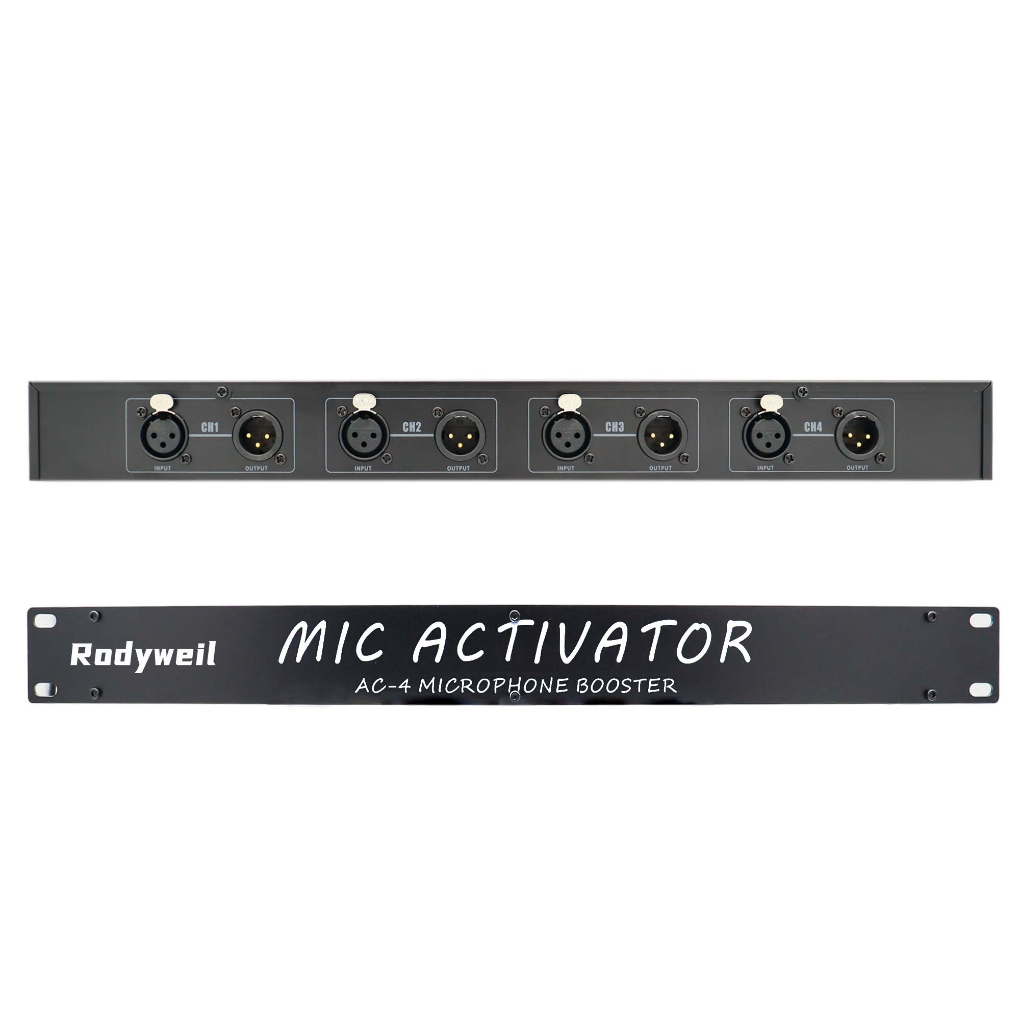 Rodyweil Microphone Preamp In Line Mic Booster for Podcasting Recording Live Streaming Home Studio (Four Channel) AC-4