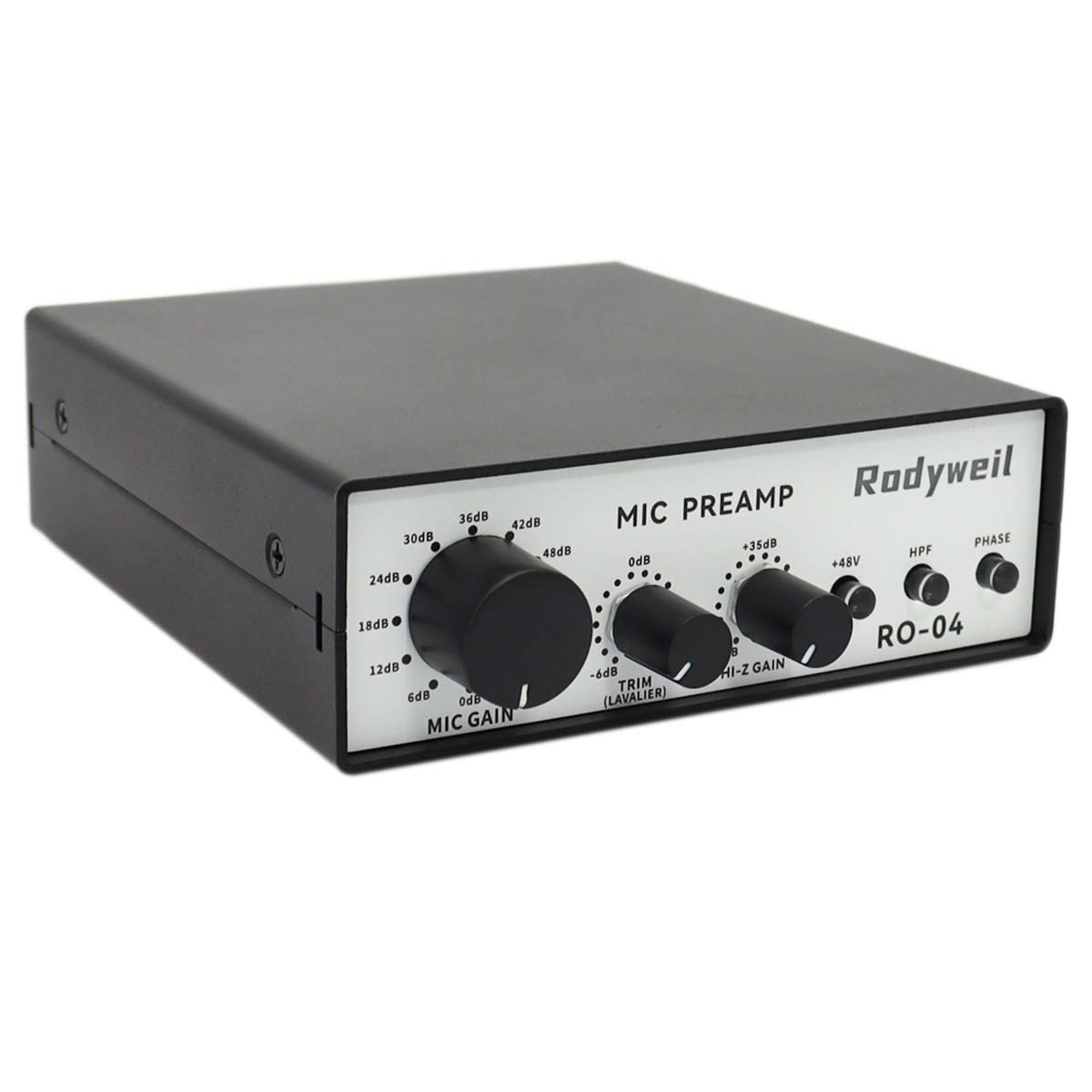 RO-04 Pro Mic Preamp with Hi-Z for Dynamic Condenser Lavalier Mic, Guitar, Bass Recording and Podcasting, Compatible with SM58 SM7B,Instrument DI Box
